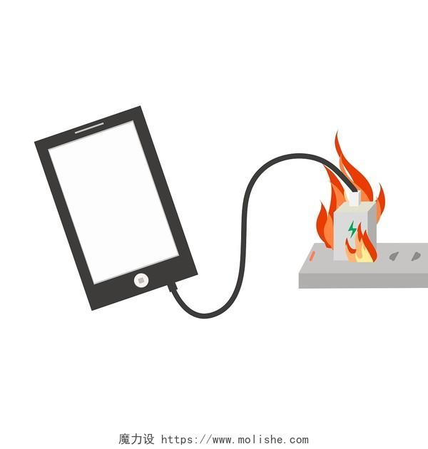 手机电子设备充电器充电插销插排数据线防火着火PNG着火的场景元素